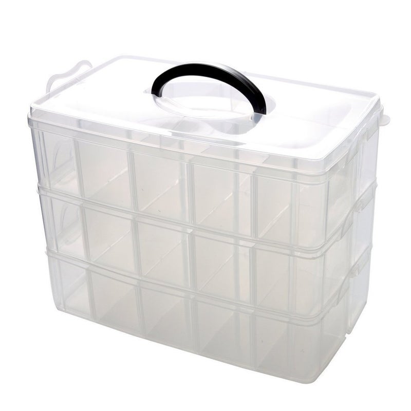 Kamay's Extra Large 3 Tier Stackable Adjustable Compartment Slot Bead Craft Jewellery Tool Storage Organiser Snap-Lock Tray Container, with 30 Compartments, Container Box,White - Image 1